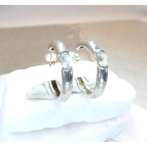Vtg. Sterling Silver Aquamarine Hoop Earrings